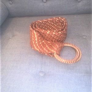 Wide brown woven raffia belt